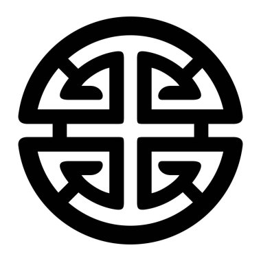 Lu işareti, Çin halk dininin simgesi. Basit siyah ve beyaz geometrik tasarım, vektör clipart illüstrasyonu.