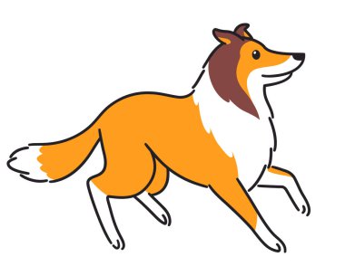 Rough Collie köpek çizimini yapan sevimli bir çizgi film. Komik vektör klibi resim çizimi.