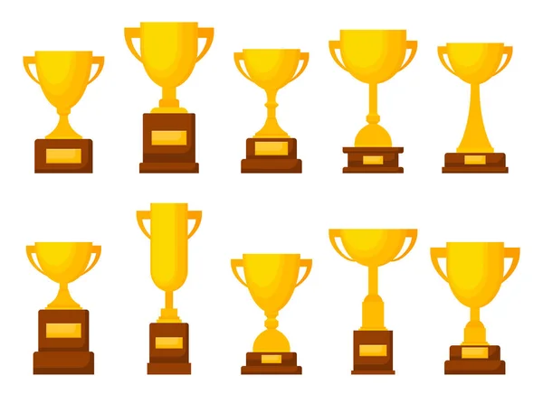 Award Trophy Goblet Gold Cup Flat Design Vector Illustration — Stock Vector