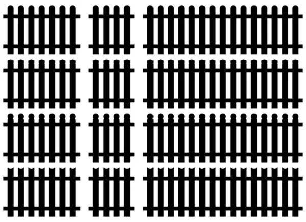 Set Siluetă Gard Stil Plat Ilustrație Vectorială Gard Negru Izolat — Vector de stoc