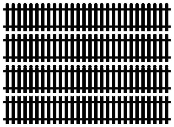 一组平面风格矢量插图的篱笆轮廓 被白色隔离的黑色栅栏 — 图库矢量图片