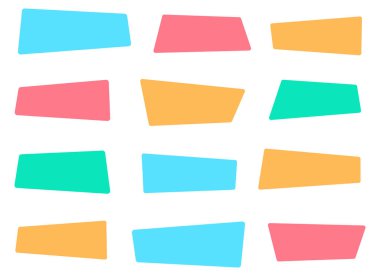 Düz biçim vektör resimlemesindeki Geometrik renkli pankartlar beyaz üzerine izole edildi