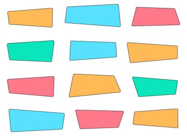 Düz biçim vektör resimlemesindeki Geometrik renkli pankartlar beyaz üzerine izole edildi