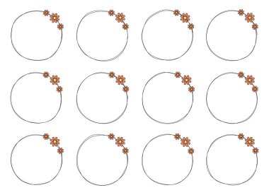 Hand drawn circle frame decoration element with flowers clip art