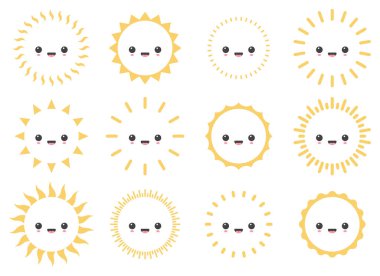 Cartoon sun icon with facial expression vector illustration isolated on white