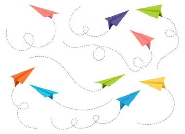 Paper airplane with dotted path vector set