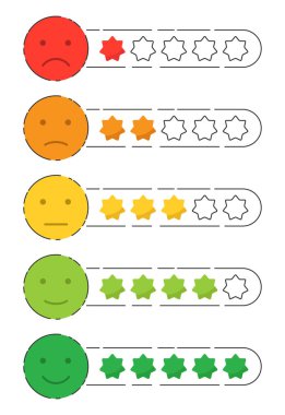 Emoji feedback icon with stars rating.  Customers review vector collection
