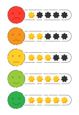 Emoji feedback icon with stars rating.  Customers review vector collection