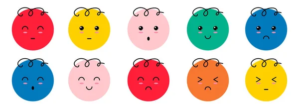 Emotikoner Med Olika Känslor Emoji Tecknad Stil Vektor Illustration Isolerad — Stock vektor