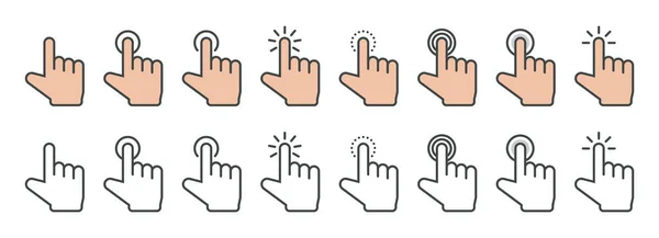 Hand Cursor Icon Different Gestures Finger Mouse Cursor Clicking Cursor — Stockvector