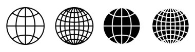 Dünya ikonu seti. Küre çizgisi şekil vektörü çizimi