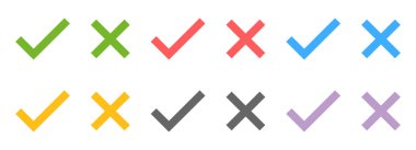 Onaylanmış ve reddedilmiş işaretler ve semboller. Vektör illüstrasyon koleksiyonu