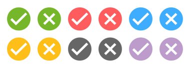 Onaylanmış ve reddedilmiş işaretler ve semboller. Vektör illüstrasyon koleksiyonu