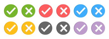 Onaylanmış ve reddedilmiş işaretler ve semboller. Vektör illüstrasyon koleksiyonu