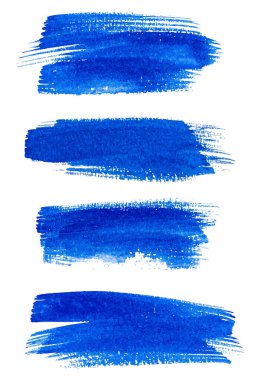 Mavi boya fırçası seti. Mürekkep fırçası. Vektör illüstrasyonu beyazda izole edildi
