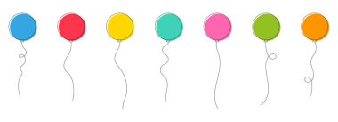 Set of colored party balloons tied with strings. Vector illustration in cartoon style