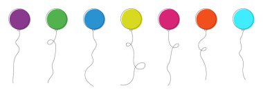 Set of colored party balloons tied with strings. Vector illustration in cartoon style