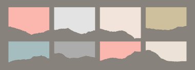 Yırtık kağıt seti. Kağıt kırıntıları. Kağıt şeritler ve parçalar..