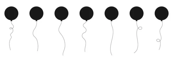 Set Black Silhouette Party Balloons Tied Strings Vector Illustration Cartoon — Wektor stockowy