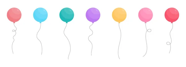 Set Colored Party Balloons Tied Strings Vector Illustration Cartoon Style — 图库矢量图片