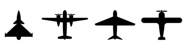 Top View Plane Silhouette Icon Set Vector Illustration Isolated White — Stock Vector