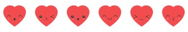 Cartoon heart shape emoji with different mood vector illustration collection