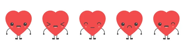Tecknad Hjärtform Emoji Med Olika Humör Vektor Illustration Samling — Stock vektor