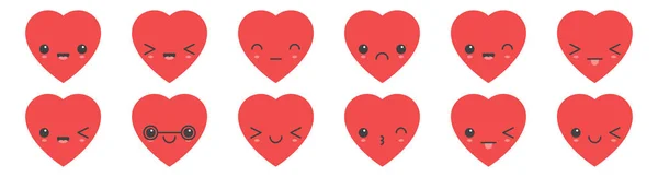 Tecknad Hjärtform Emoji Med Olika Humör Vektor Illustration Samling — Stock vektor