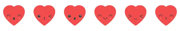 Cartoon Heart Shape Emoji Different Mood Vector Illustration Collection — Stock vektor