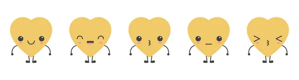 Cartoon Heart Shape Emoji Different Mood Vector Illustration Collection — Stock Vector