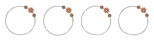 Hand Drawn Circle Frame Decoration Element Flowers Clip Art — Vettoriale Stock