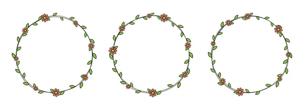 Hand Drawn Circle Frame Decoration Element Leaves Flowers Clip Art — Archivo Imágenes Vectoriales