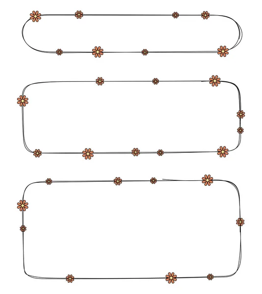 Hand Drawn Rectangle Frame Decoration Element Flowers Vector Set — Vector de stock