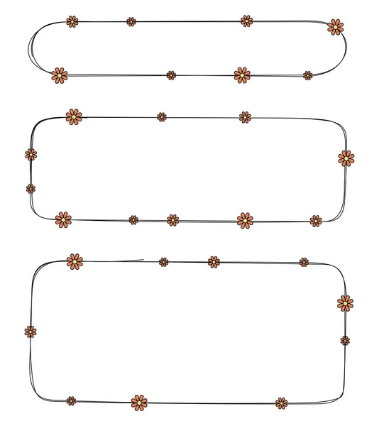 Handritad Rektangel Ram Dekoration Element Med Blommor Vektor Uppsättning — Stock vektor