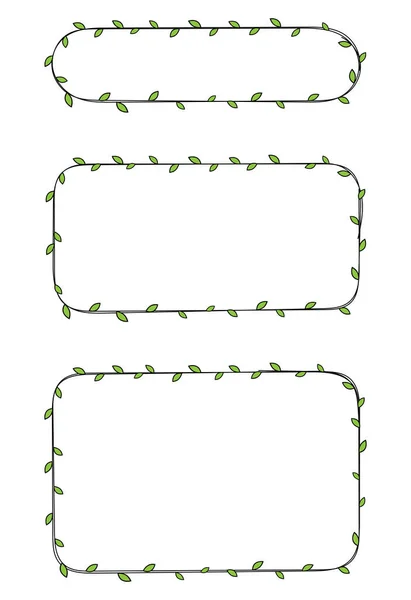 Hand Drawn Rectangle Frame Decoration Element Leaves Vector Set — ストックベクタ