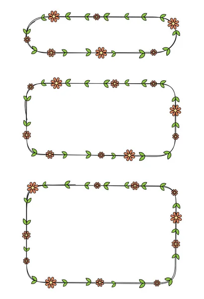 Handritad Rektangel Ram Dekoration Element Med Blommor Och Blad Vektor — Stock vektor