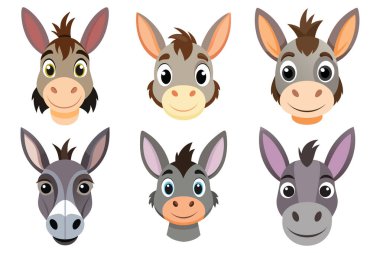 Çizgi film Eşek Kafa, çocukların çizim tarzı, düz tasarım basit şekiller, beyaz arka planda izole edilmiş.