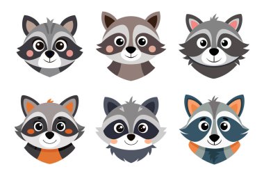 Çizgi film Rakun Kafa, çocukların çizim tarzı, düz tasarım basit şekiller, beyaz arka plan 2 'de izole edilmiş.