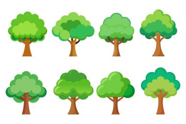 Çocukların çizim tarzında çizgi film ağacı, düz dizayn basit şekiller, beyaz arkaplanda izole edilmiş.