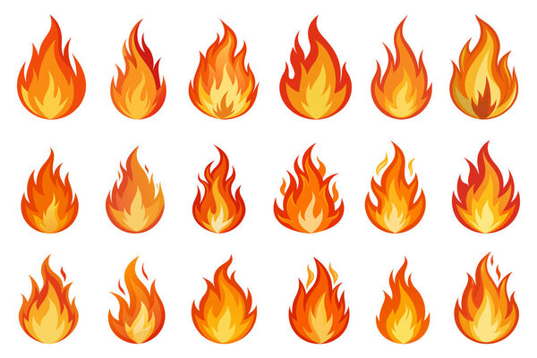 Набор векторов огня изолирован на белом фоне
