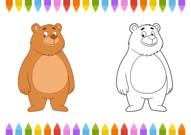 Bu renklendirme sayfası, siyah ve beyaz versiyonuyla birlikte renkli sanat yoluyla yaratıcılığı serbest bırakmaya davet eden dost canlısı bir ayıyı da içeriyor.. 