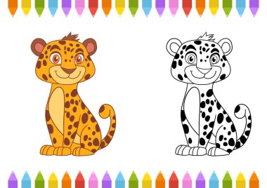 Görüntü bir karikatür çitayı temsil ediyor. Bir çita beneklerle renklendirilir. Diğeri ise siyah-beyaz çizgili bir sanat versiyonu, renklendirilmeye hazır. Renkli işaretler resimleri sınırlandırır.