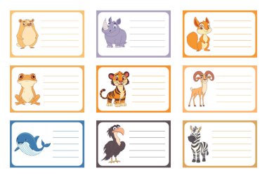 Hayvan ismi etiketleri etiket tasarımı illüstrasyonu