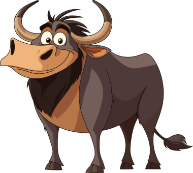 Kahverengi ve bronz kürklü, kavisli boynuzları ve nazik bir gülümsemesi olan siyah bir zemin üzerinde büyüleyici bir çizgi roman antilobu duruyor. Büyük gözleri ve duruşu dostane bir tavır olduğunu gösteriyor..