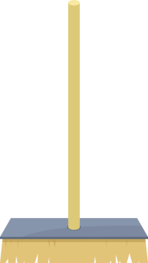 Temizlik malzemesi tasviri. Bu nesnenin bronz silindirik bir sapı, gri dikdörtgen bir tabanı ve bronz tüyleri var. Arkaplan simsiyahtır, bu da karşıtlık yaratır.