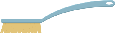 Açık mavi plastik saplı ve bronz tüylü temizlik fırçası siyah arka planda izole edilir. Fırça yeni ve kullanılmamış görünüyor, çeşitli fırçalama görevleriyle uğraşmaya hazır.