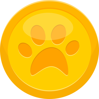 Bir vektör grafiği parlak sarı hayvan pençesi izli parlak bir altın sikke tasvir eder. Tasarımı, hayvanların refahı veya finansal teşviklerle ilgili bir değer göstergesi..