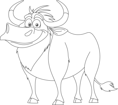 Bu, dostça bir gülümsemeyle ayakta duran bir Afrika antilobunun siyah-beyaz çizimi. Kavisli boynuzları, büyük bir burnu ve pürüzsüz çizgilerle örülmüş bir kuyruğu vardır..