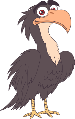 Bu karikatür resmi, yüzünde hafif endişeli bir ifadeyle dik duran, uzun, belirgin gagalı kahverengi bir kuşu gösteriyor. Kuşun kırmızı gözleri, küçük bronz bacakları ve boynu vardır..