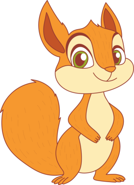 Bu resim büyük yeşil gözleri ve samimi bir gülümsemesi olan animasyon bir sincabı tasvir ediyor. Pençeleri önünde dik duruyor, sevimli ve davetkar bir poz veriyor..